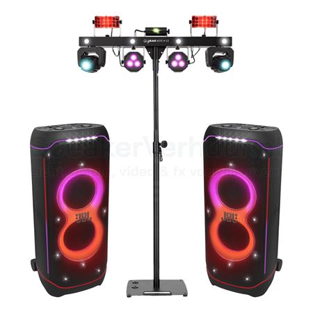 Bluetooth Party Pakket 100 Personen Huren | 2x JBL PartyBox Ultimate + Chauvet GigBAR Move | SpeakerVerhuur.nl Bluetooth party pakket voor 100 personen huren met 2x JBL PartyBox Ultimate en Chauvet GigBAR Move voor feesten en evenementen