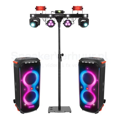 Bluetooth Party Pakket 75 Personen Huren | 2x JBL PartyBox 710 + Chauvet GigBAR Move | SpeakerVerhuur.nl Bluetooth party pakket voor 75 personen huren met 2x JBL PartyBox 710 en Chauvet GigBAR Move voor feesten en evenementen