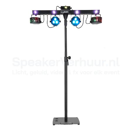 Disco lampen set op zwart statief huren voor feesten, verjaardagen, bruiloften, bedrijfsfeesten, DJ-shows en evenementen met kleurrijke lichteffecten.