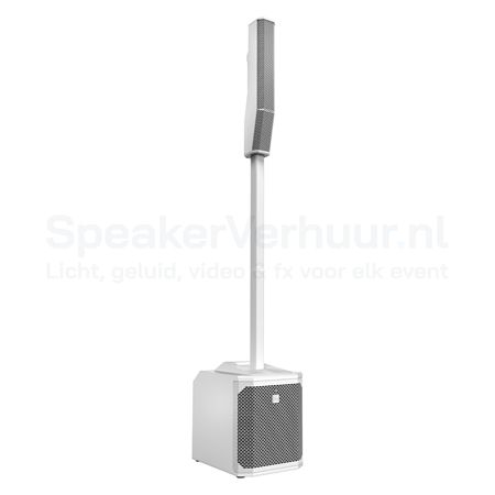 Electro-Voice Evolve 30M witte column speaker huren met geïntegreerde subwoofer en ingebouwde digitale mixer voor bruiloften, presentaties, evenementen, live muziek en DJ-shows.