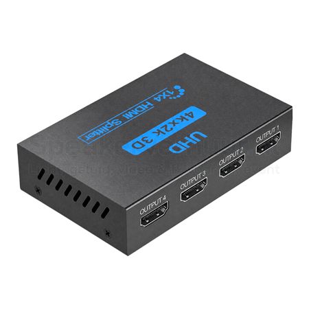 HDMI splitter met 4 uitgangen huren voor het gelijktijdig verdelen van één HDMI-signaal naar vier televisies, beamers of monitoren tijdens presentaties, evenementen en beurzen.