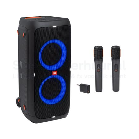 JBL PartyBox karaoke set voor 25 personen huren met draadloze microfoons voor feesten, verjaardagen en evenementen