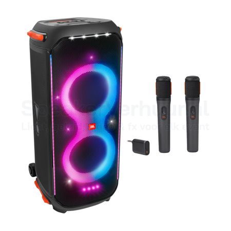 JBL PartyBox karaoke set voor 50 personen huren met JBL PartyBox 710 en draadloze microfoons voor feesten, verjaardagen en evenementen