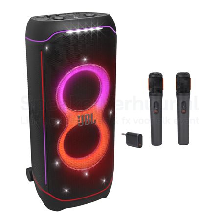 JBL PartyBox karaoke set voor 75 personen huren met 2x JBL PartyBox Ultimate en JBL draadloze microfoonset voor feesten, verjaardagen en evenementen