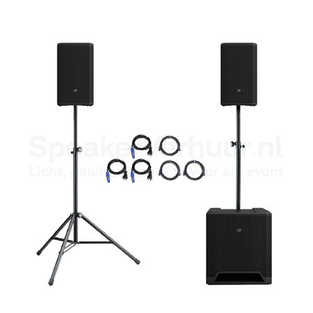 LD Systems DAVE 12 G4X actieve 2.1 speakerset met 12 inch subwoofer en twee satellietspeakers.