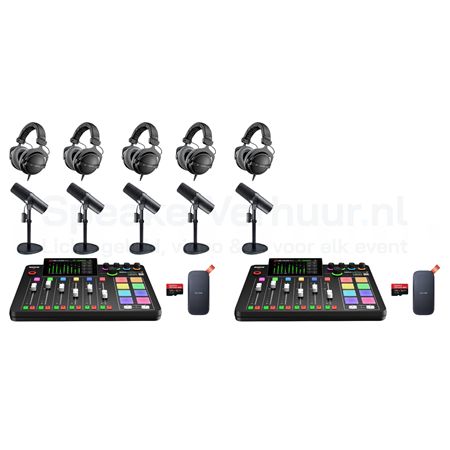 Podcast Set Pro 5 Personen Huren | Professionele Podcast Apparatuur | SpeakerVerhuur.nl Podcast set Pro voor 5 personen huren met professionele microfoons, audio-interface en accessoires voor hoogwaardige opnames