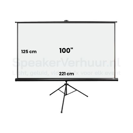 Projectiescherm 100 inch (16:9) huren | SpeakerVerhuur.nl Projectiescherm van 100 inch in 16:9-formaat huren voor presentaties, vergaderingen, evenementen, films en beurzen.