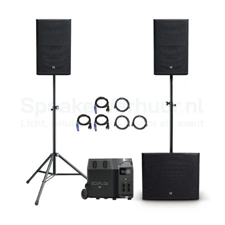 Speakerset voor 125 personen op accu huren met draadloos geluid voor evenementen zonder stroomvoorziening