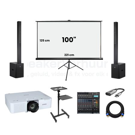 Beamer met Projectiescherm en Geluid Huren | 100 Inch | 6200 Lumen | SpeakerVerhuur.nl Beamer met 100 inch projectiescherm en geluid huren inclusief 6200 lumen projector voor presentaties, films, evenementen en zakelijke bijeenkomsten