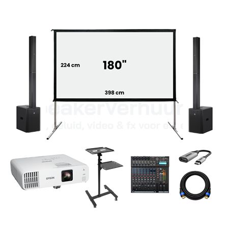 Beamer met Projectiescherm en Geluid Huren | 180 Inch | 4500 Lumen | SpeakerVerhuur.nl Beamer met 180 inch projectiescherm en geluid huren inclusief 4500 lumen projector voor presentaties, films, evenementen en zakelijke bijeenkomsten