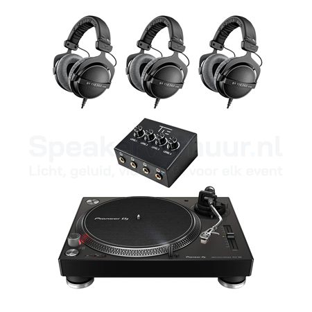 Vinyl Platenspeler Luisterset 3 Personen Huren | Complete Vinyl Luisterset | SpeakerVerhuur.nl Vinyl platenspeler luisterset voor 3 personen huren inclusief draaitafel, koptelefoons en hoogwaardige audioapparatuur