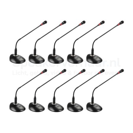 Zwanenhals Vergadermicrofoon 10 Stuks Huren | Professionele Conferentiemicrofoons | SpeakerVerhuur.nl Zwanenhals vergadermicrofoon set van 10 stuks huren voor vergaderingen, conferenties, presentaties en zakelijke evenementen